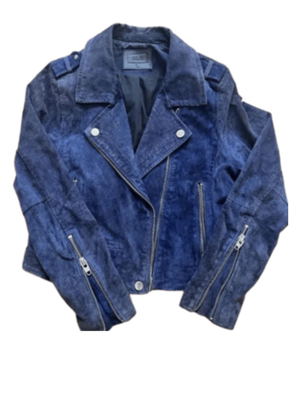 SLS Leather Blue Moto Jacket with zipper accents